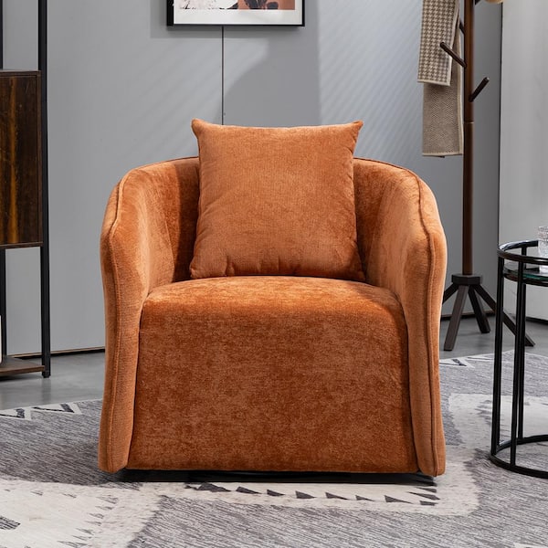 YOFE Mid-Century Modern 360 ° Swivel Brown Velvet Upholstered Living Room Accent Chair with Wood Frame and Waist Cushion