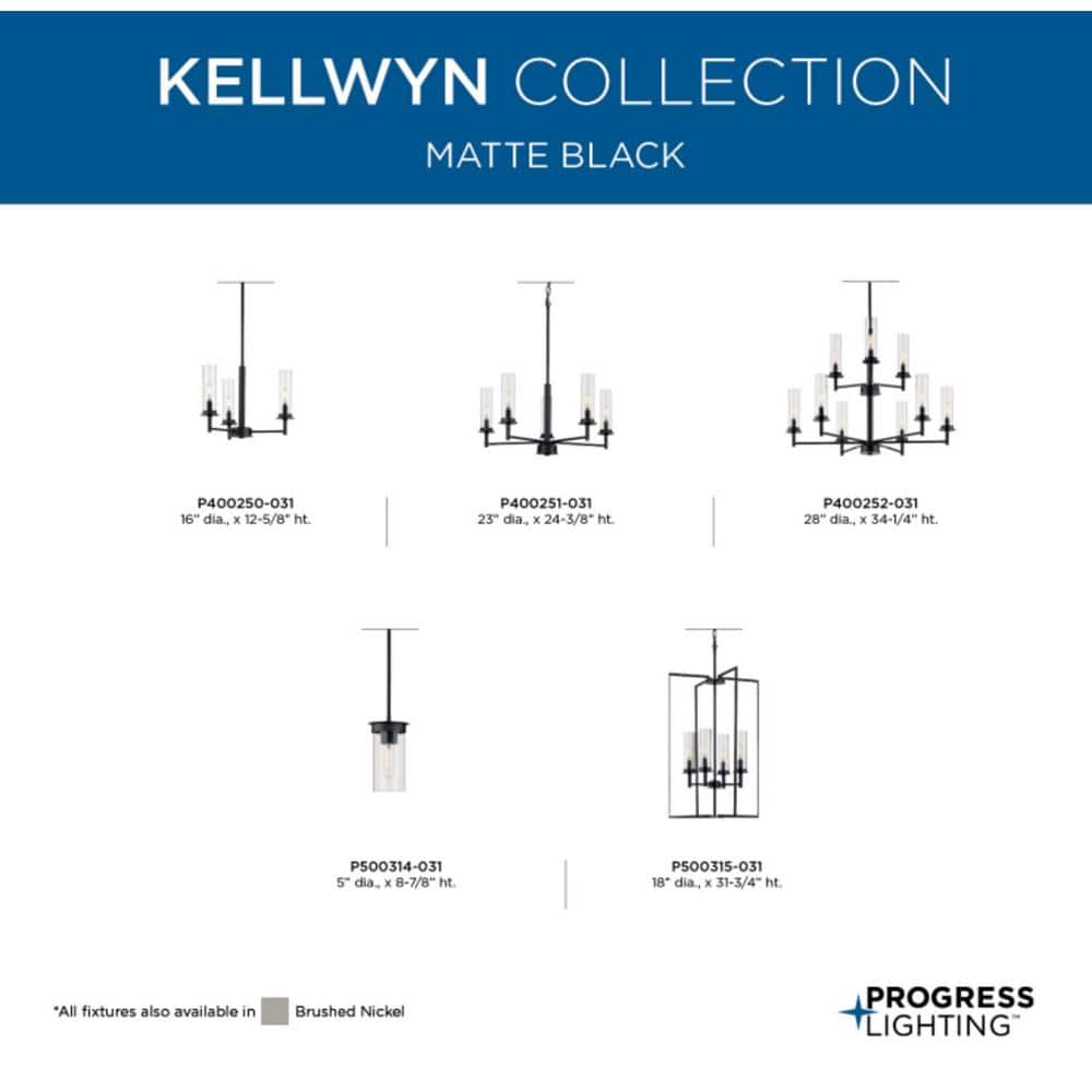 Kellwyn Matte Black 5-Light Chandelier with Clear Glass Shades