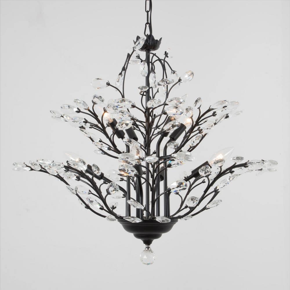 Chicago 8-Light Black Metal Chandelier with Crystal Accents