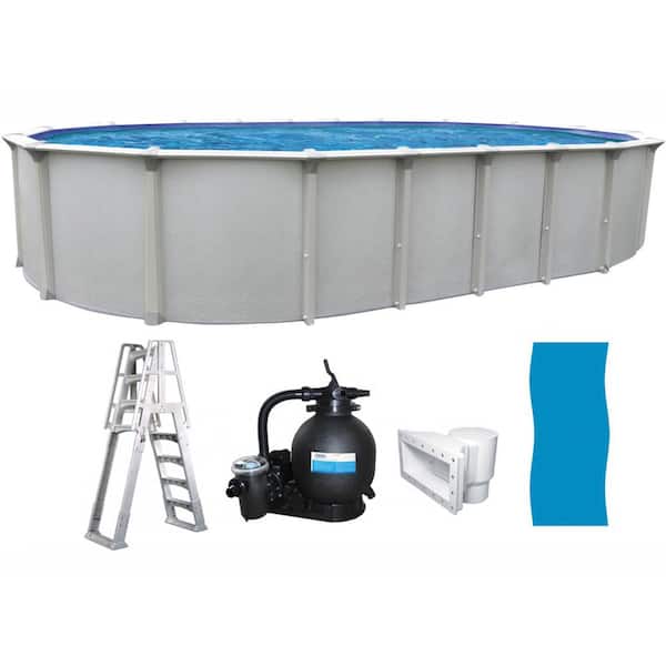 Huntington 15 ft. x 31 ft. Oval x 54 in. Deep Buttress Free Hard Sided Above Ground Pool Package with 7 in. Top Rail