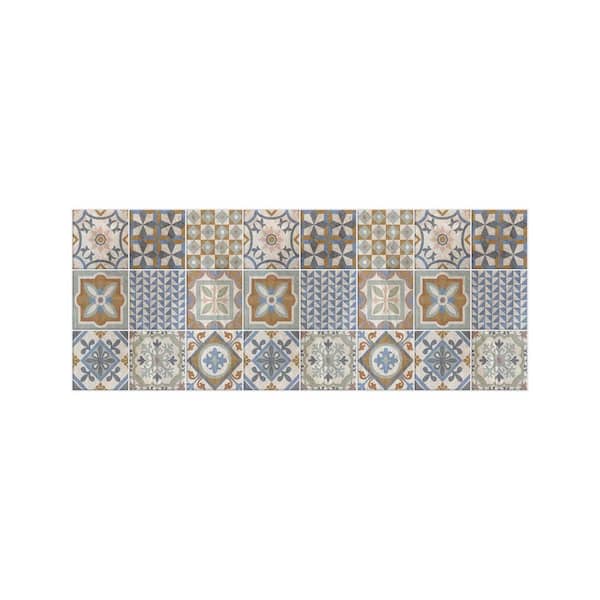 J&V Textiles Brown Tile 19.6 in. x 55 in. Anti-Fatigue Kitchen Runner Rug Mat