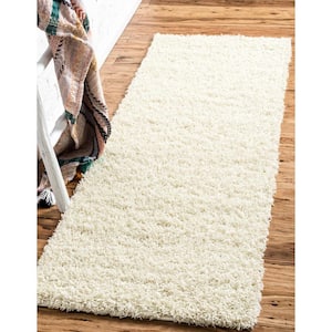 Solid Shag Pure Ivory 16 ft. Runner Rug
