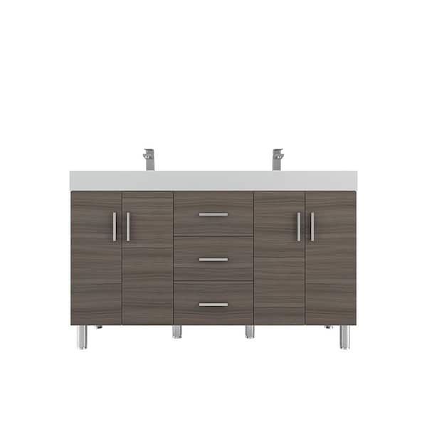 Alya Bath Ripley 59.10 in. W x 19.7 in. D x 36 in. H Double Bath Vanity in Gray with White Solid Surface Top