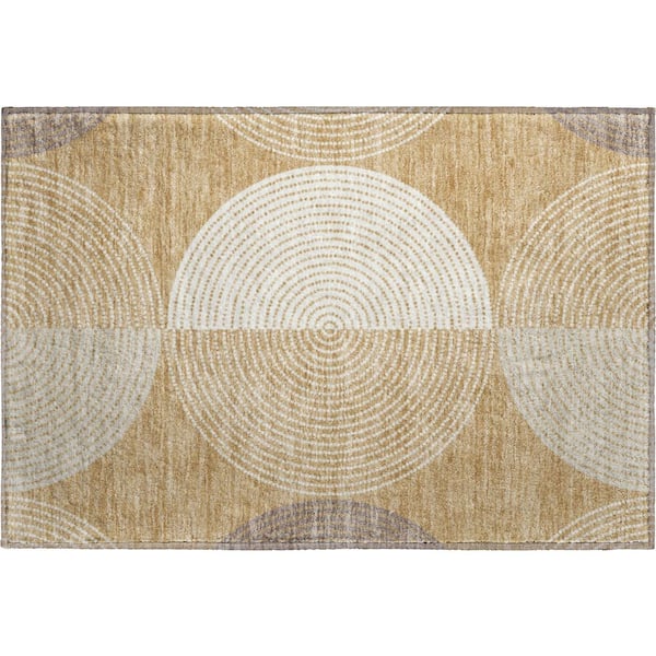 Mayfield Premium Machine Washable Abstract AMF2281 Gold 2 ft. x 3 ft. Accent Rug