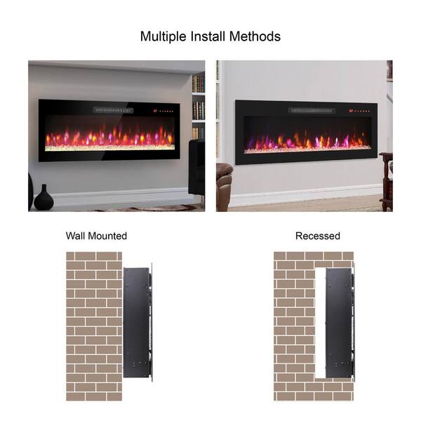 AFAIF - 60 in. Ultra-Thin Wall Mounted Electric Fireplace, Recessed LED Light Heater with Remote Control in Antique Black