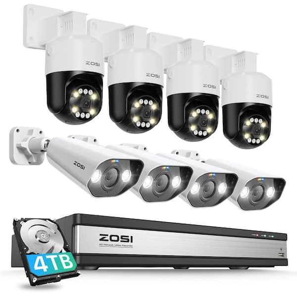 4K 16-Channel 4TB NVR Home Security Camera System with 4 8MP 360°Pan Tilt Cameras and 4 Spotlight Wired Outdoor Cameras