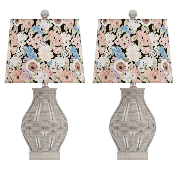 Maxax Heideman 22 .5 in. Natural Color Indoor Table Lamp with Patterned Color Printed Linen Shade（2-Pack）