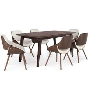 Malden/Draper 7-Piece Natural Woven Fabric and Wood Dining Set with 6-Upholstered Bentwood Dining Chair and 66 in. Table