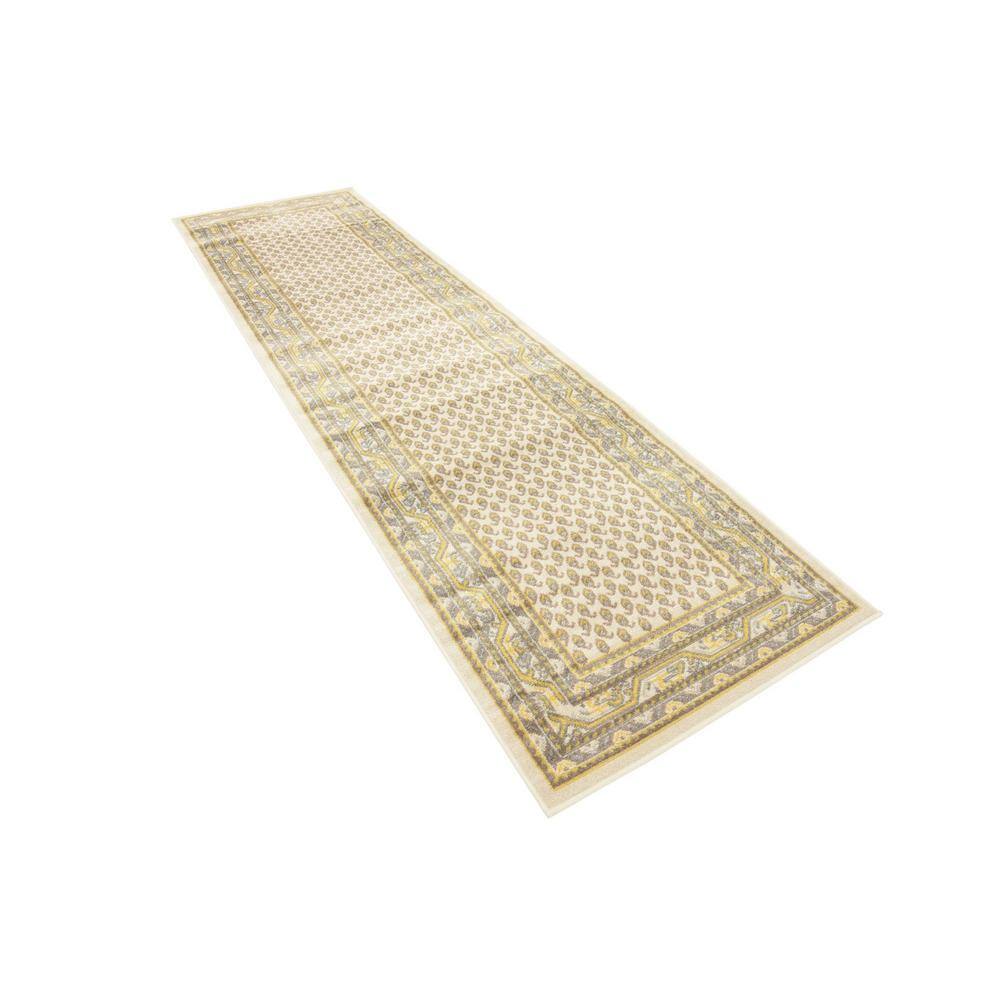 Beige and Gold Flat Woven Synthetic Runner Rug