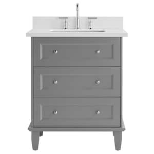 Lenore 30 in. W x 21 in. D x 34 in. H Bath Vanity in Gray with Pure White Quartz Top and Single Sink Ceramic Basin