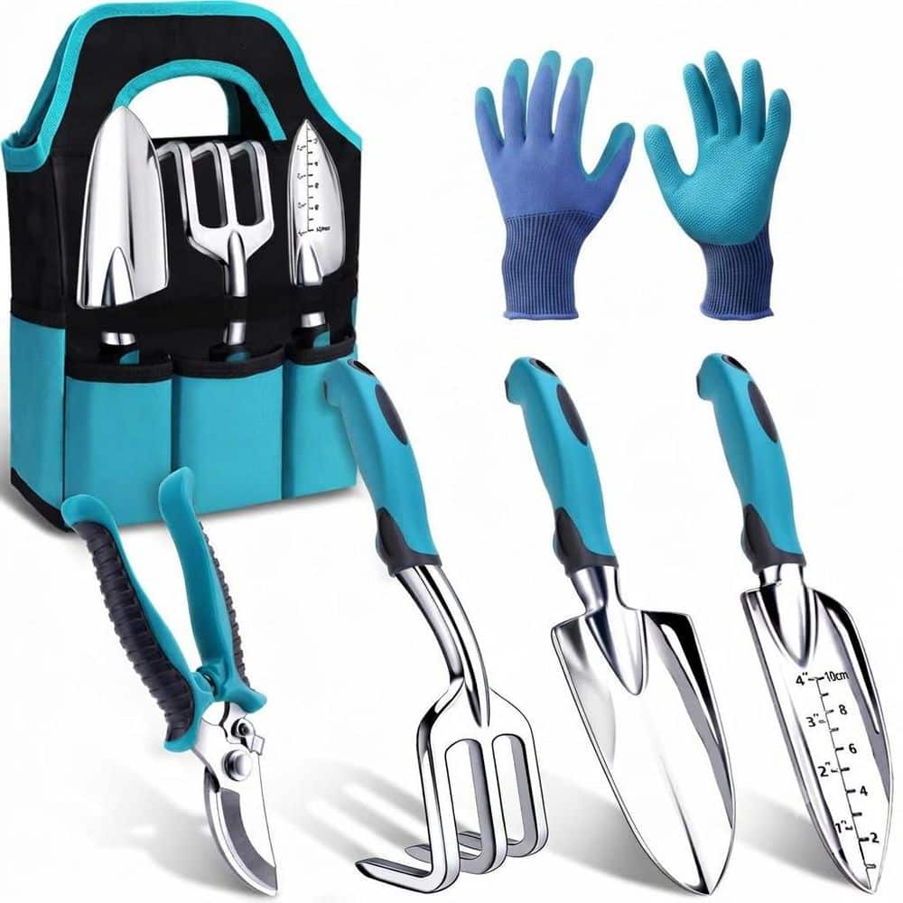Aluminum Alloy Handle Rust Resistant Blade Shovel Trowel Hand Rake Shears Repotting Mat Gardening Tools Set