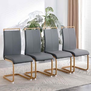 Modern Gray PU Leather Seat Dining Chairs Set of 4 for Kitchen, Living, Dining Room