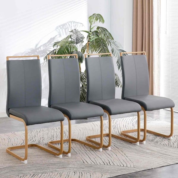 Polibi Modern Gray PU Leather Seat Dining Chairs Set of 4 for Kitchen, Living, Dining Room