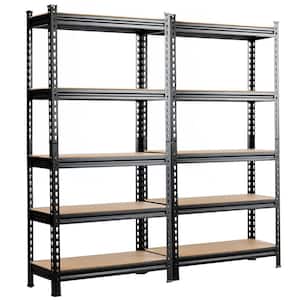 2-Piece Black 5-Tier Metal Garage Storage Shelving Rack Adjustable (30 in. W x 60 in. H x 12 in. D)