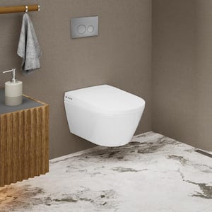 Hugo Wall-Hung 1-piece 0.8/1.1 GPF Dual Flush Elongated Smart Toilet with Bidet Bundle in. Glossy White Seat Included