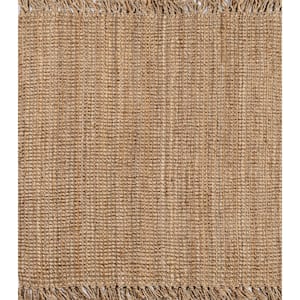 Pata Hand Woven Chunky Jute with Fringe Natural 5 ft. Square Area Rug