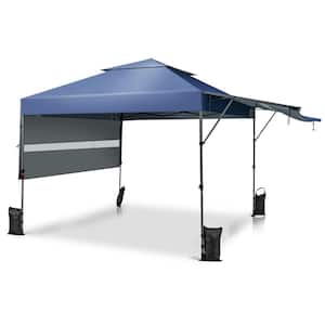 10 ft. x 17.6 ft. Blue Outdoor Instant Pop-up Canopy Tent Dual Half Awnings Adjust Patio