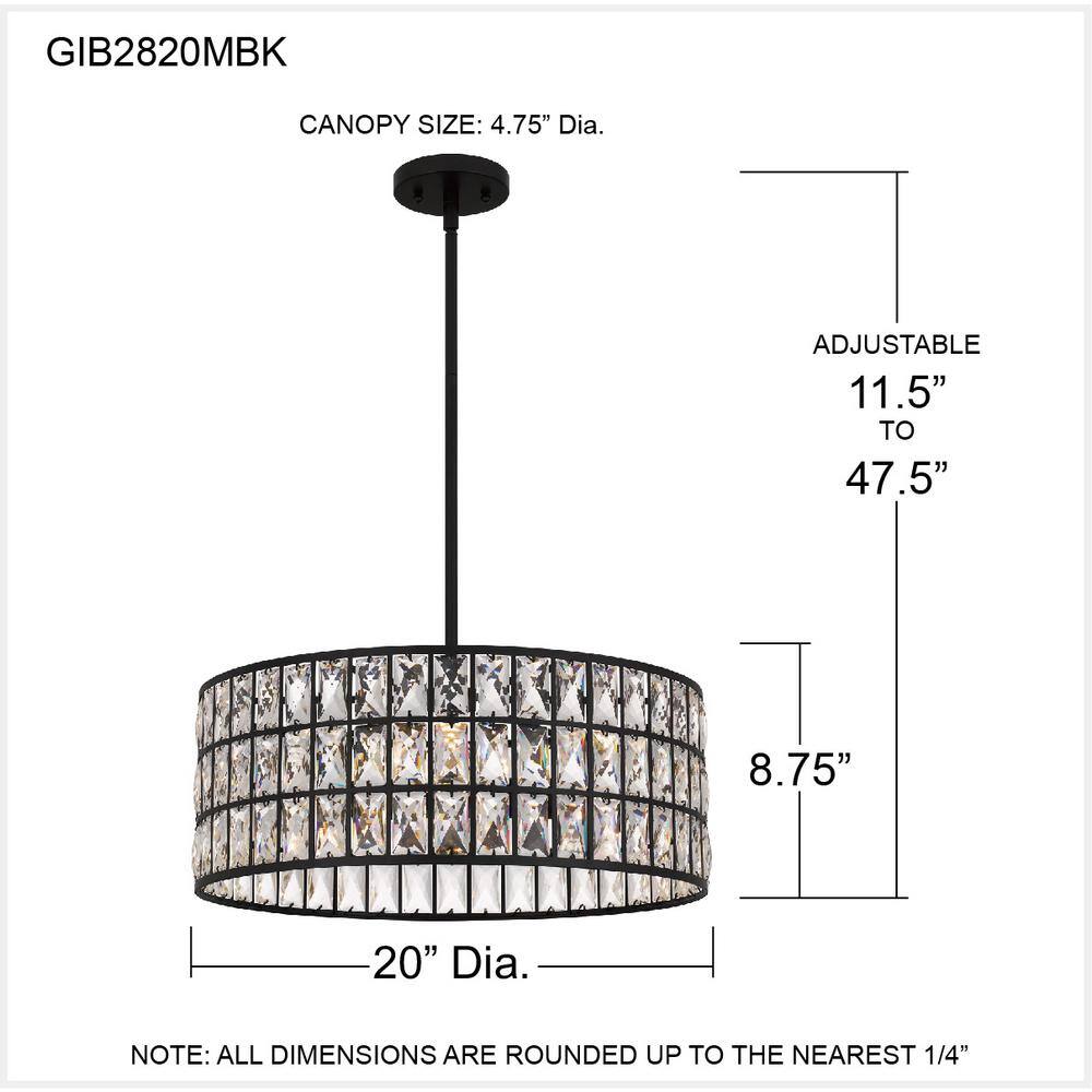 Gibson Matte Black Crystal Drum Pendant Light