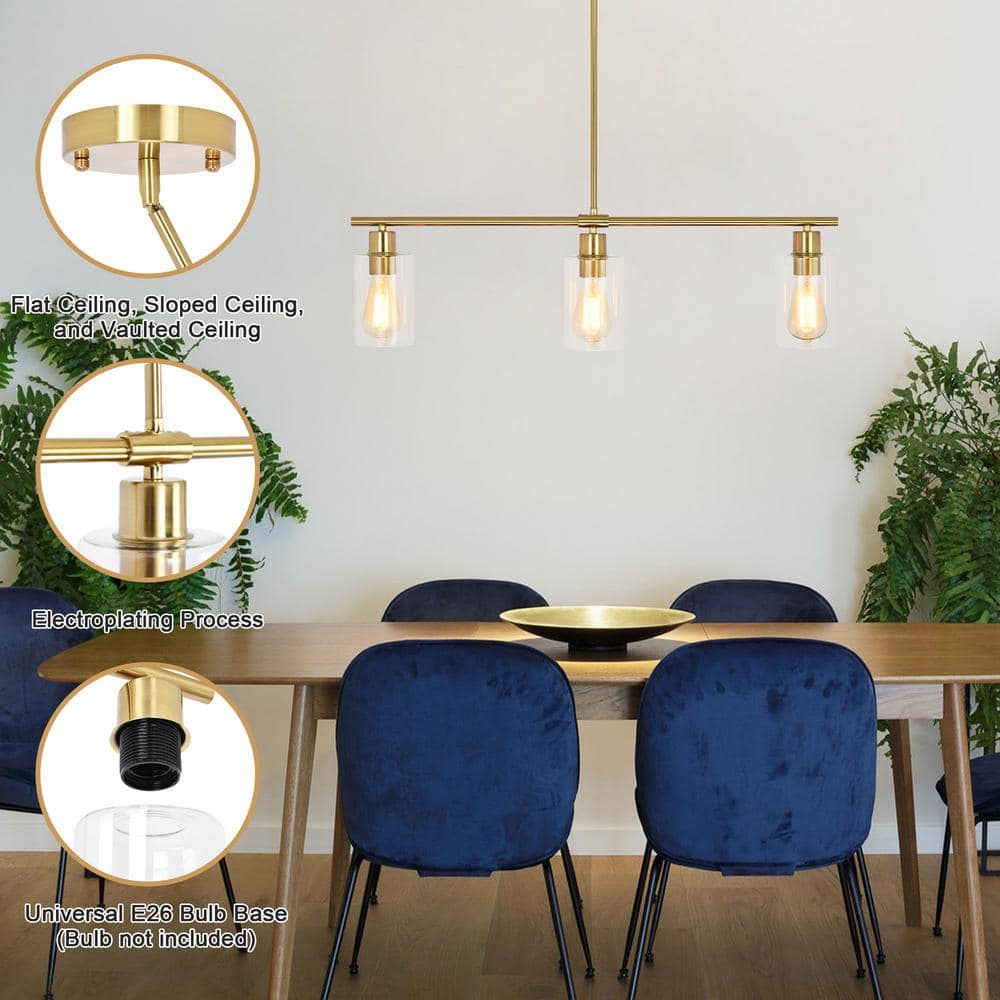 Gold Linear Pendant Light with Clear Glass Shades