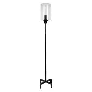 Panos 66.25 in. Blackened Bronze Floor Lamp with Seeded Glass Shade