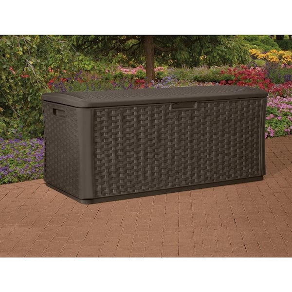 Sundale Outdoor Deluxe Wicker Deck Storage Box All Weather Patio Garden Furniture Patio Container, Black