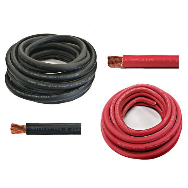 WindyNation 1/0-Gauge 25 Feet Black + 25 Feet Red (50 Feet Total) Welding Battery Pure Copper Flexible Cable Wire