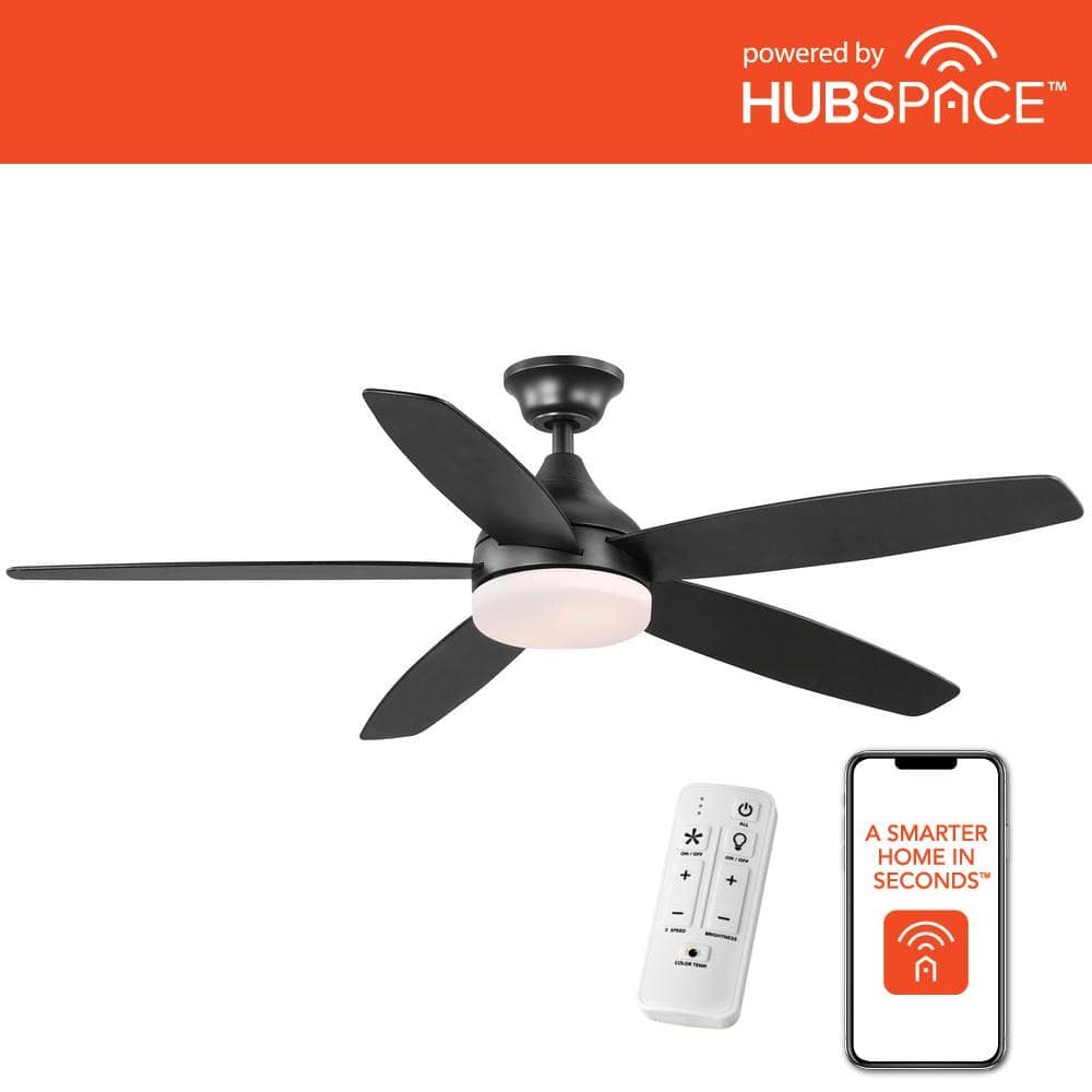 Hampton Bay Tyra 52 in. Smart Indoor Matte Black Ceiling Fan with Adjustable White LED with