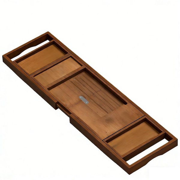 Premium Bamboo Bathtub Tray Caddy with Expandable Sides in Brown, Fits Most Bath Tubs, Non-Slip Design