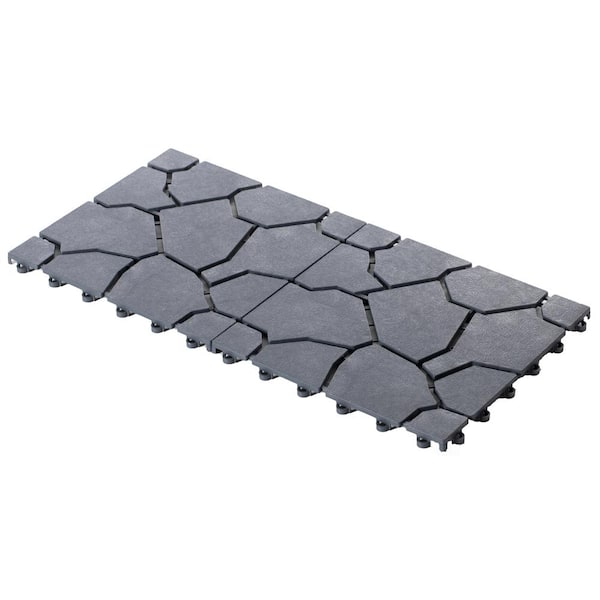 Gardenised Gray Garden Path Track Interlocking Stone Look Design Pathway Tile Floor Paver, Pack of 4