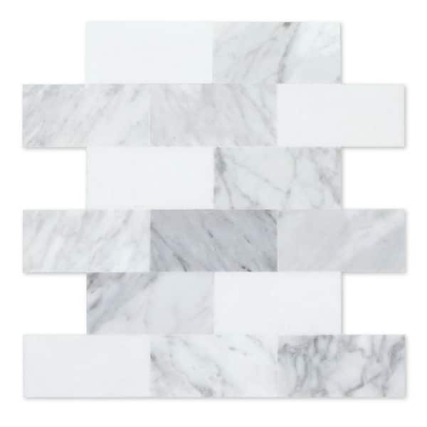 SpeedTiles Pinot White and Gray 11.57 in. x 11.34 in. Marble Peel and Stick Mosaic Wall Tile (5.47 sq. ft./Case)
