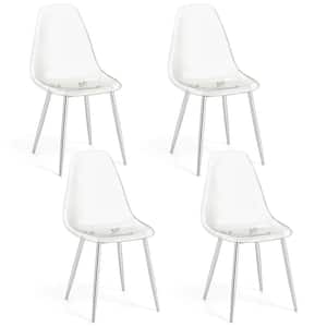 Transparent Plastic Dining Chairs Set of 4 with Electroplated Metal Legs