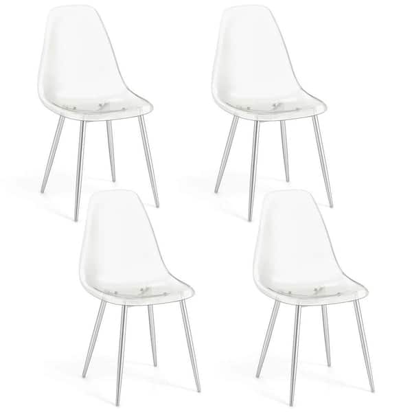 Transparent Plastic Dining Chairs Set of 4 with Electroplated Metal Legs