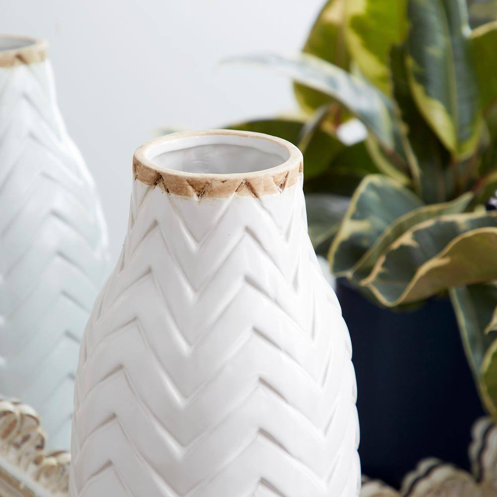 Medium White and Light Brown Porcelain Decorative Table Vase