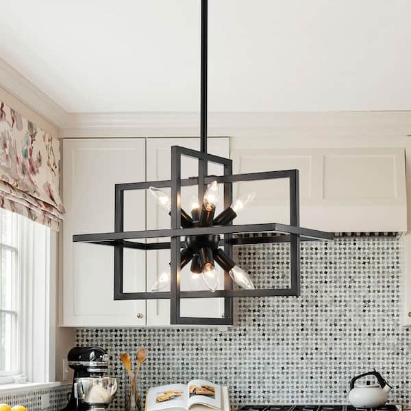 Emeritpro 8-Light Matte Black Chandelier Pendant Light with Iron