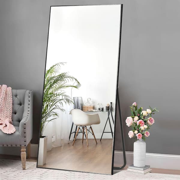 Dovelina Full Length Standing Mirror Black 32 in. W x 71 in. H Aluminum Frame Floor Mirror with Bracket