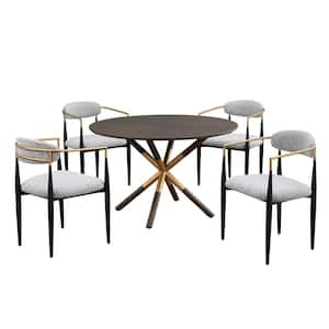 5-Piece Round Dining Table with 4 Chairs Minimalist Style Hollow Design 47"-Diam Wooden Top in Gray