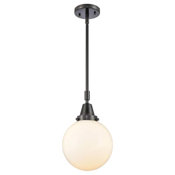 Beacon 100-Watt 1-Light Matte Black Standard Mini Pendant Light with Matte White Glass, No Bulbs Included