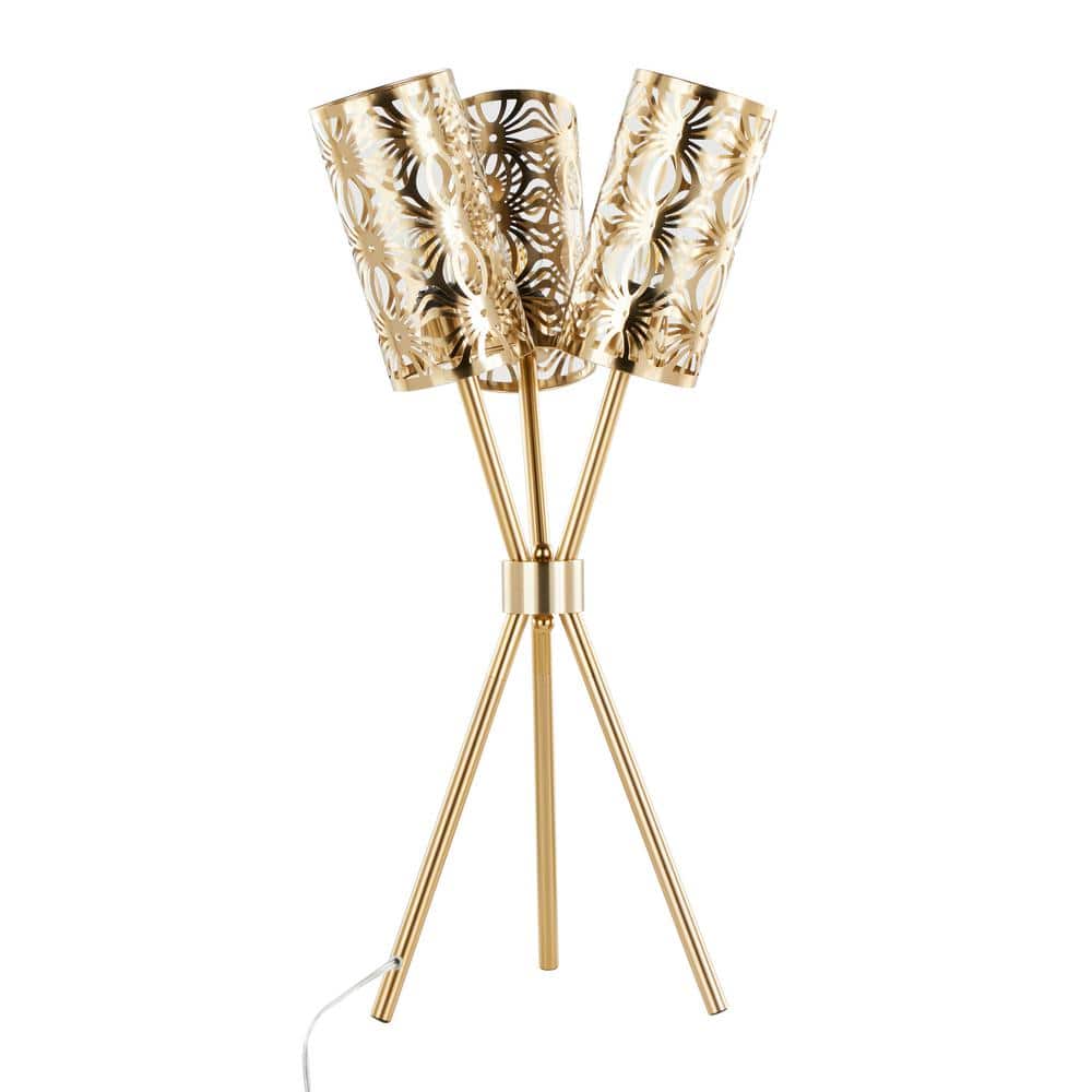 Royal Gold Metal Tripod Table Lamp with Cutout Shades