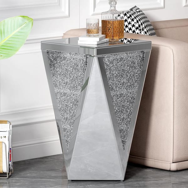 CSC DECOR INC 13.8 in. W Silver Square Glass End Table, Modern