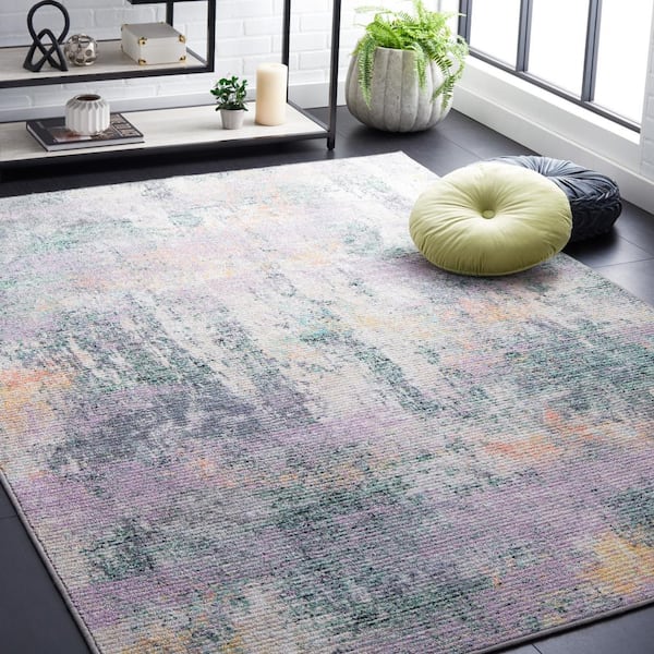 Sequoia Green/Purple 5 ft. x 8 ft. Machine Washable Distressed Abstract Area Rug