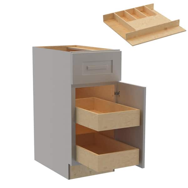 Home Decorators Collection Grayson 15 in. W x 24 in. D x 34.5 in. H Assembled Plywood Base Kitchen Cabinet in Pearl Gray with 2ROT Cutlery RH