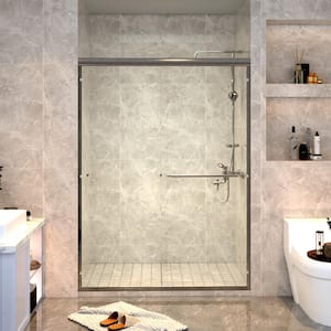 54 in. W x 72 in. H Double Sliding Framed Shower Door in Brushed Nickel Finished with Transparent Glass
