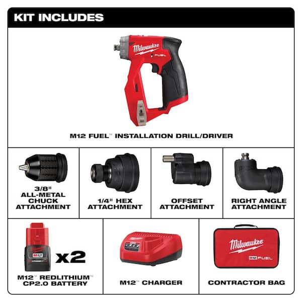 M12 FUEL 12V Lithium-Ion Brushless Cordless 4-in-1 Installation 3/8 in. Drill Driver Kit with 4-Tool Heads