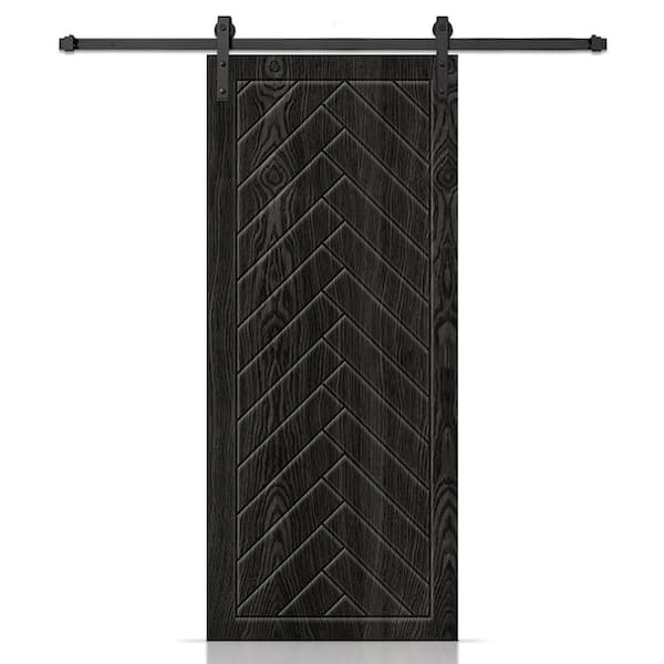 CALHOME 42 in. x 84 in. Hollow Core Charcoal Black Stained Oak Veneer Composite Interior Sliding Barn-Door with Hardware Kit