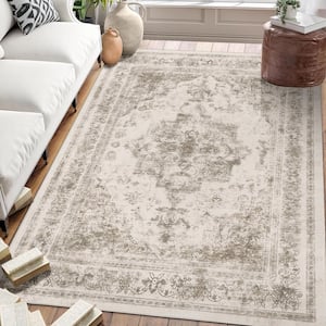 Persia Taupe 3 ft. x 5 ft. Vintage Medallion Distressed Area Rug