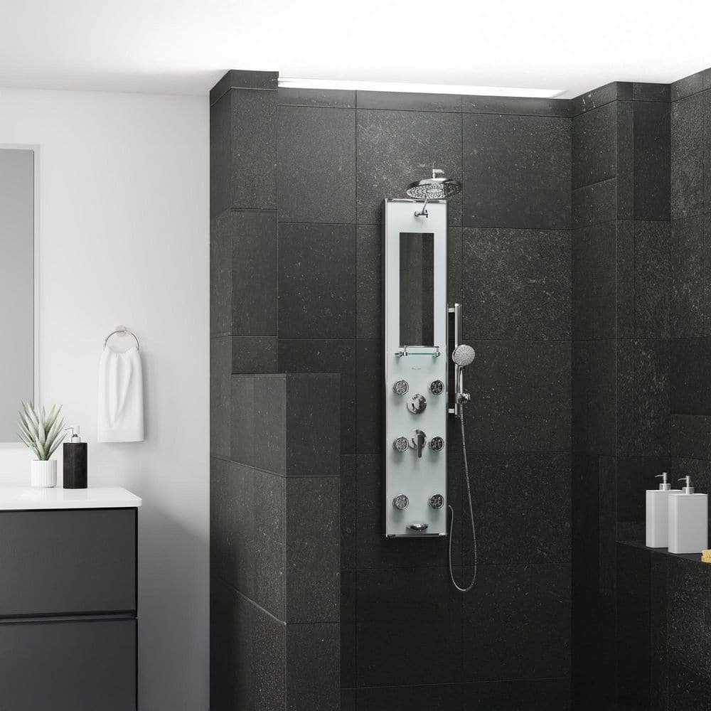Kihei II Silver Glass Multi-Function Shower Panel with Jets