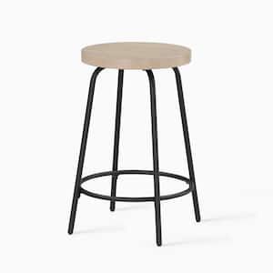 Como 24.25 in. Black Backless Metal Bar Stool with White-Washed Round Wood Seat