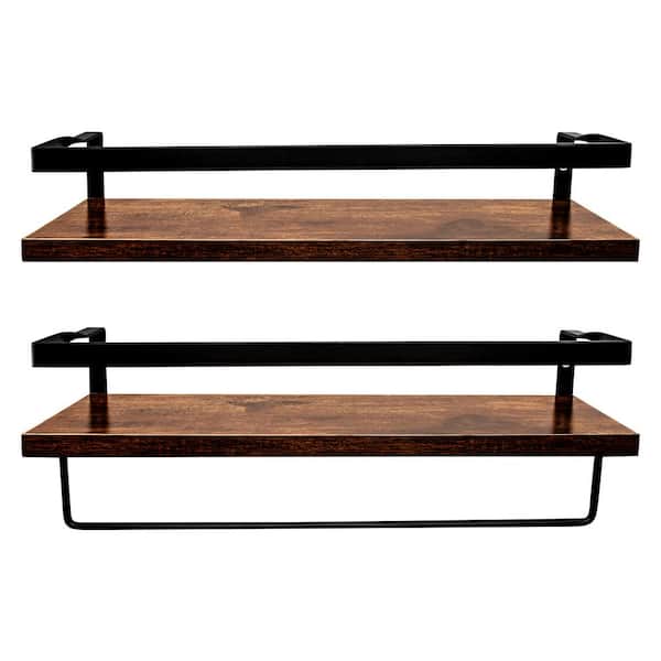 cadeninc 15.7 in. W x 5.7 in. D x 4 in. H Wall Mounted Rectangular Floating Shelf with Golden Towel Rack,Black Brown