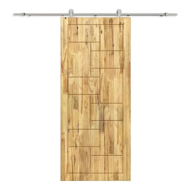 CALHOME 30 in. x 96 in. Weather Oak Stained Pine Wood Modern Interior Sliding Barn Door with Hardware Kit
