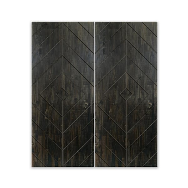 CALHOME 60 in. x 96 in. Hollow Core Charcoal Black Stained Pine Wood Interior Double Sliding Closet Doors